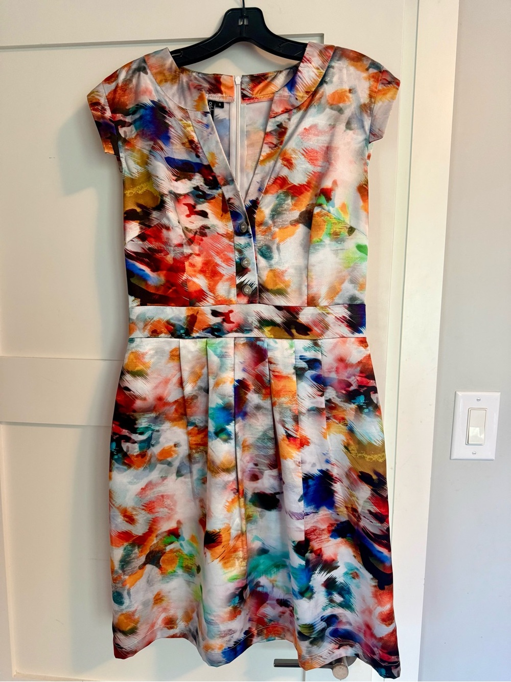 Multicolor Abstract Print Cap Sleeve Satin Dress by Address